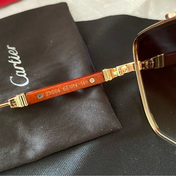 Cartier Wooden Temple Brown Square Sunglasses - Picture 9 of 9